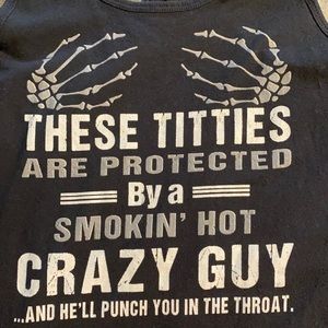 Skeleton hands and text tank top